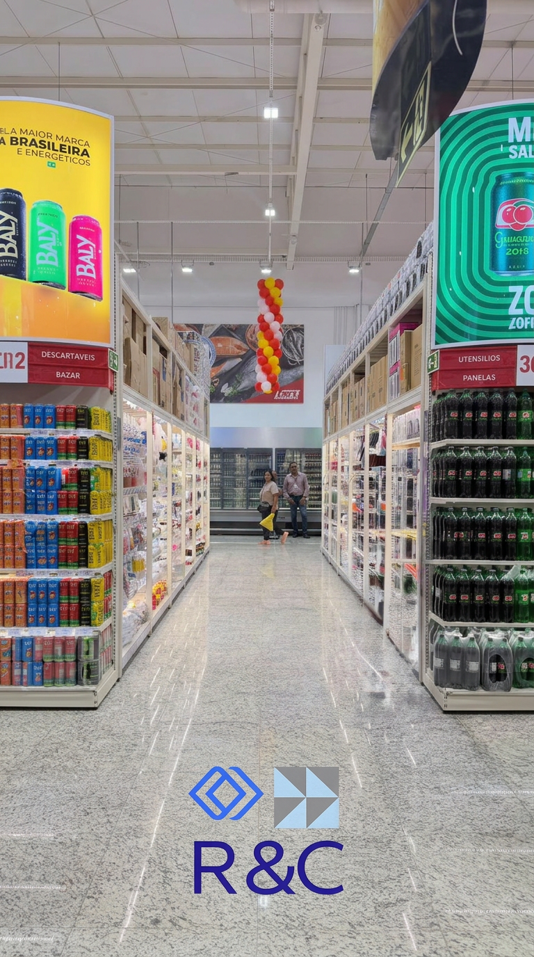 Corredor de supermercado com piso de granito finalizado